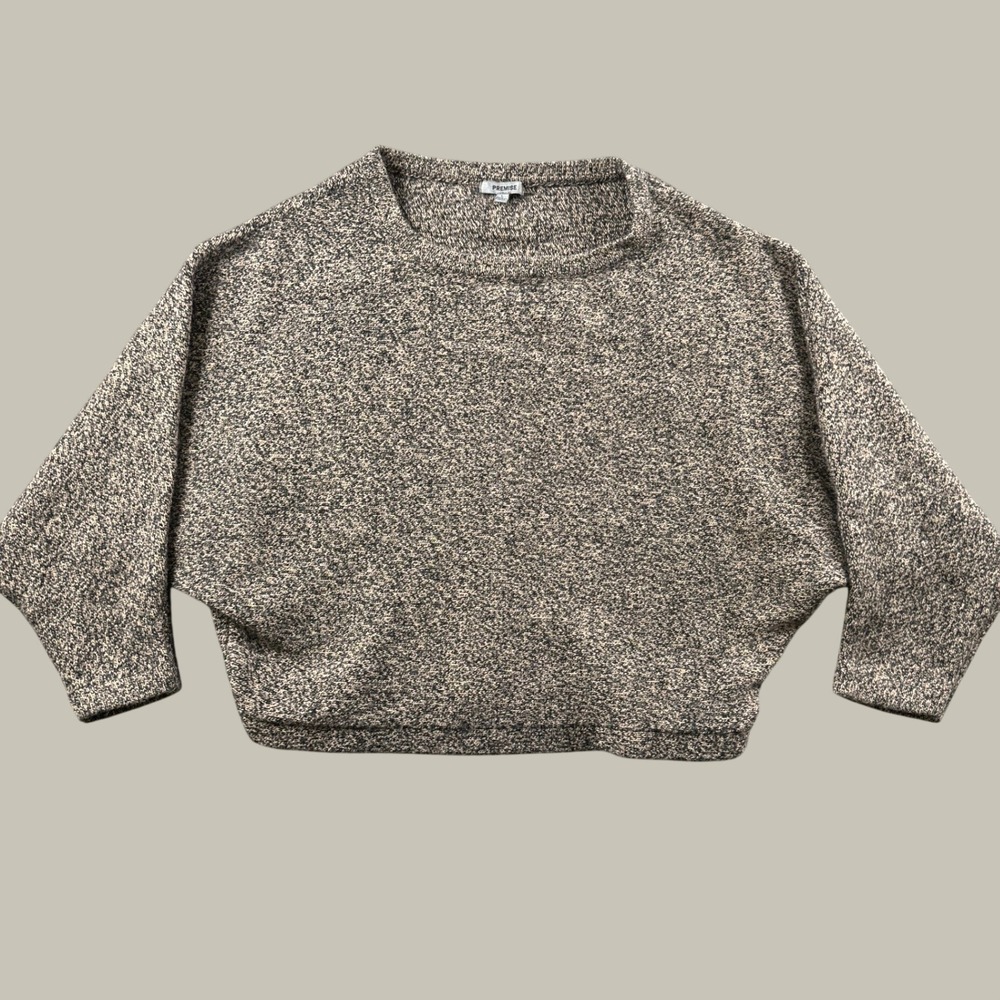 Premise Batwing Sweater Women L Brown Marled Knit Wool Blend Pullover Fall Cozy